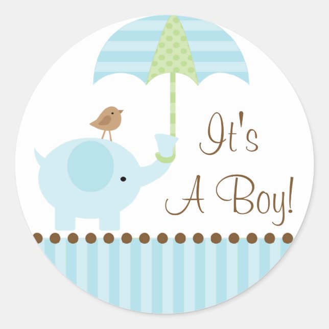 Rond Bébé Eléphant Parapluie C'est un Sticker garçon (Devant)