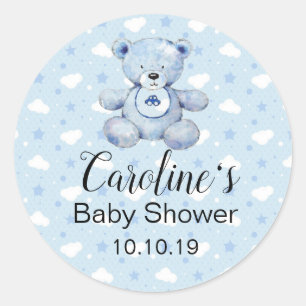 Rond Bébé Garçon Bleu Teddy Bear Sticker Baby shower