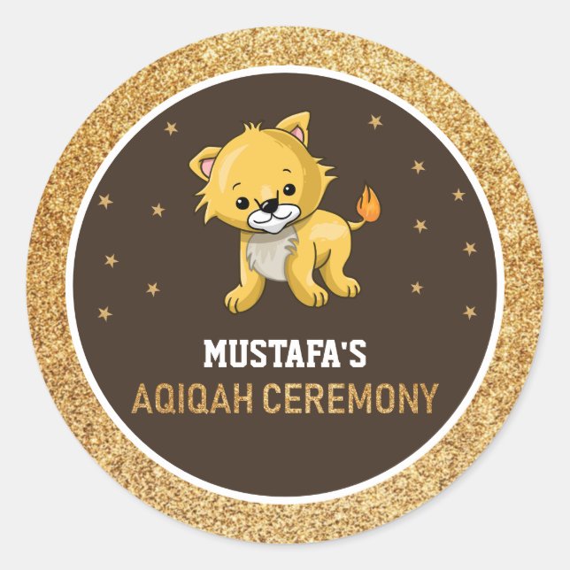 Rond Bébé mignon Lion Aqiqah Favoriser Sticker (Devant)