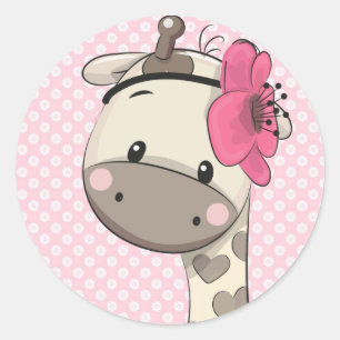 Rond Bébé personnalisé Giraffe rose classique Sticker r