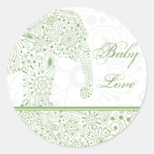 Rond Bébé vert amour éléphant Sticker