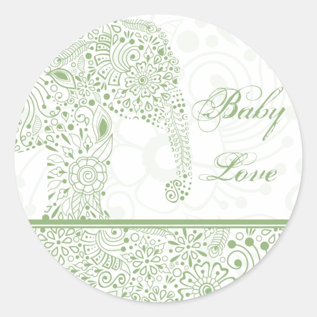 Rond Bébé vert amour éléphant Sticker (Devant)