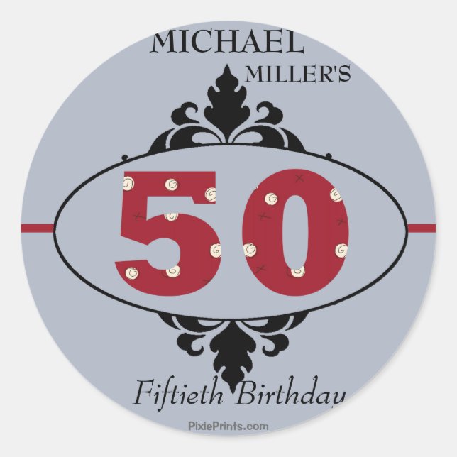 Rond Big Red 50th - Sticker de fête d'anniversaire (Devant)