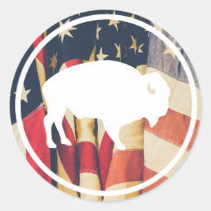 Rond Bison blanc en plein air Sticker drapeau américain