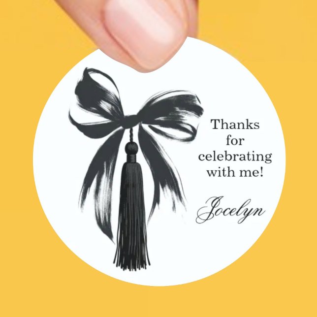 Rond Black Bow Coquette Graduation Party Favor Sticker (Créateur téléchargé)