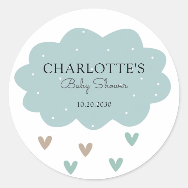 Rond Bleu Baby shower Pluie Cloud Sticker (Devant)