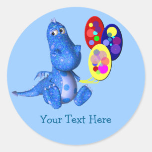 Rond Bleu Dragon tenant Ballons mignon Sticker