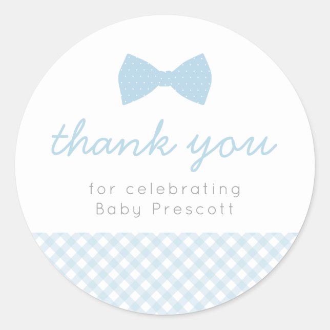 Rond Bleu en vichy baby shower sticker (Devant)