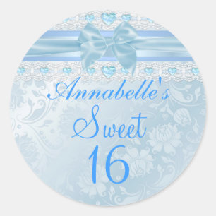 Rond Bleu Fleur et Bow Sweet 16 Sticker