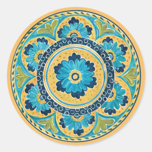 Rond Bleu floral Mexicain Tile Sticker