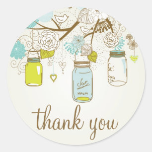 Rond BLEUE vintage ET JAUNE MASON JARS MERCI STICKER