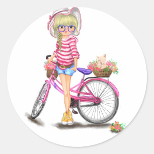 Rond Blonde Girl with Pink Bike Sticker