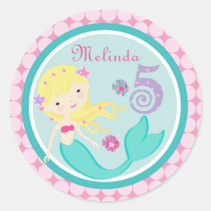 Rond Blonde Sirène Âge Cinq Anniversaire Sticker