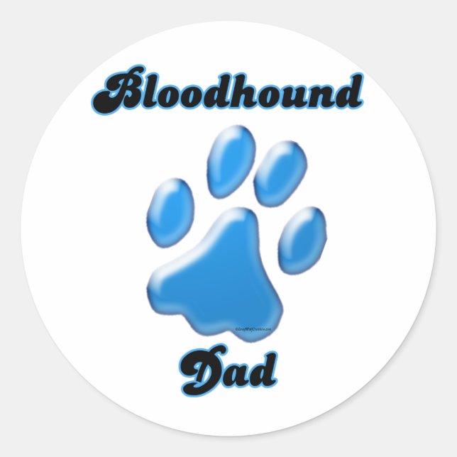 Rond Bloodhound Papa Blue Pawprint - Sticker (Devant)