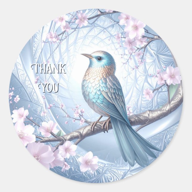 Rond Blue Bird Floral Sticker (Devant)