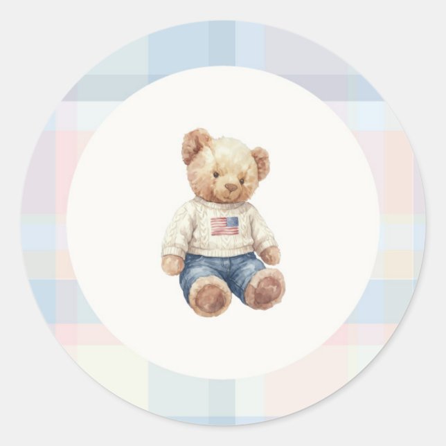 Rond Blue boy teddy bear sticker (Devant)