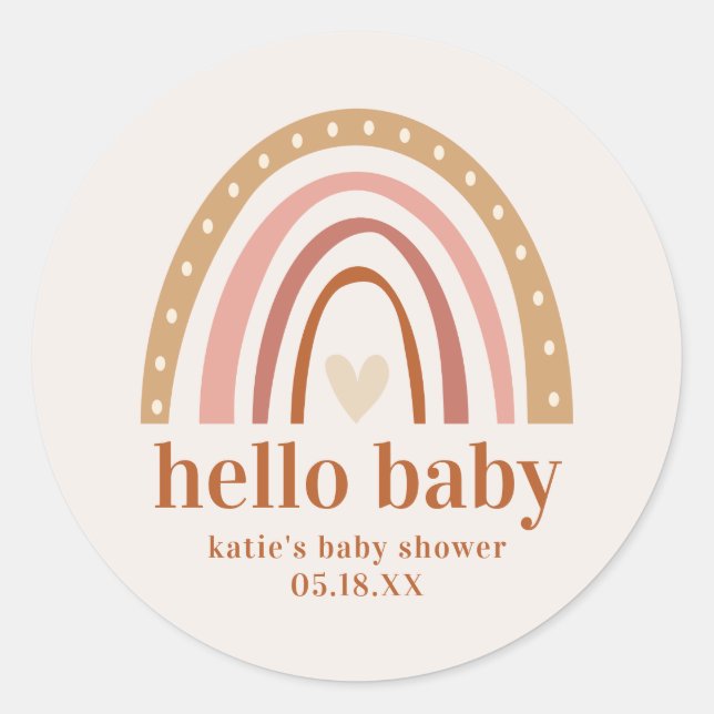 Rond Boho Rainbow Baby shower Favoriser Sticker Plaque  (Devant)