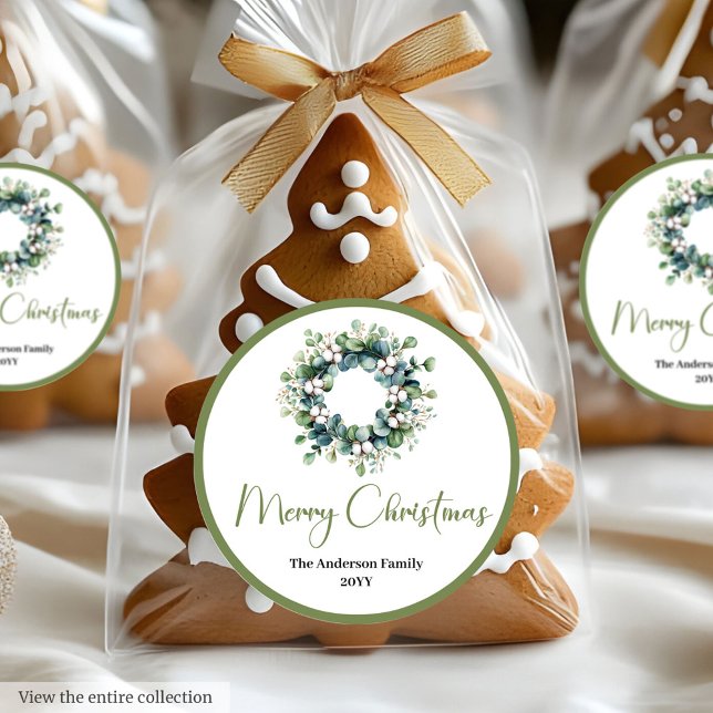 Rond Boho Watercolor Christmas Wreath Gift Sticker (Boho Watercolor Christmas Wreath Gift Sticker)