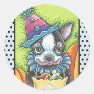 Rond BOSTON TERRIER HALLOWEWEEN CLOWN STICKER SHEET Rou