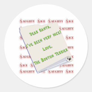 Rond Boston Terrier Naughty ou Nice - Sticker