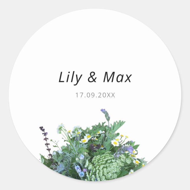 Rond Botanical Wildflower Wedding Sticker (Devant)