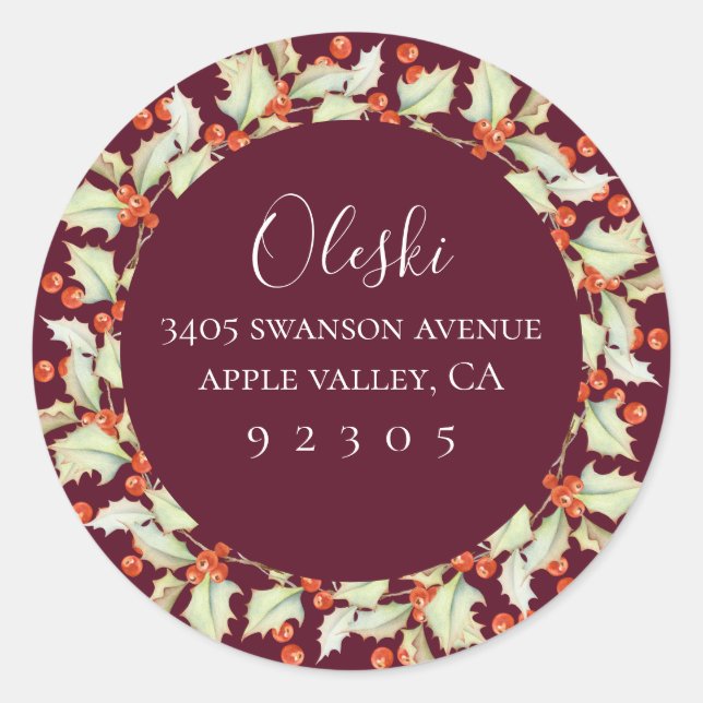 Rond Boughes De Wreath Holly Retourner Adresse Sticker (Devant)