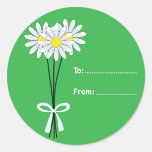 Rond Bouquet de marguerite blanche sur Sticker vert ron