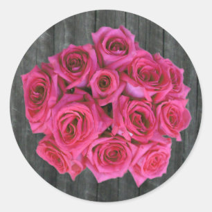 Rond Bouquet de roses chaudes & Sticker en bois d'écorc