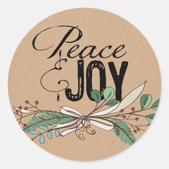 Rond Branches et baies Sticker Peace and Joy (Devant)