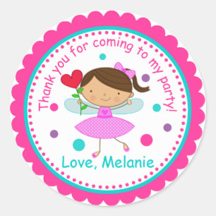 Rond Brunette Fairy Princess Sticker d'anniversaire