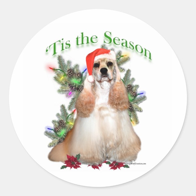 Rond Buff Cocker Spaniel 'Tis the Season - Sticker (Devant)