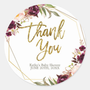 Rond Burgundy Sticker Baby shower Floral