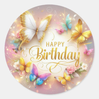 Rond Butterfly design birthday sticker 