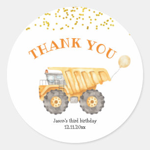 Rond Camion de construction jaune Sticker d'anniversair