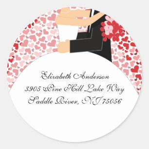Rond Cardiot & Groom Adresse Sticker rose et rouge