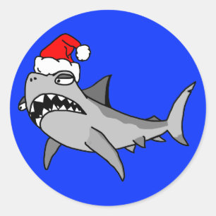 Rond Caricature Sticker Père Noël Shark de Noël