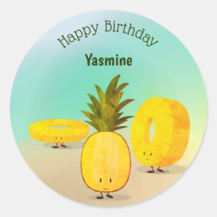 Rond Cartoon à ananas Joyeux Sticker d'anniversaire