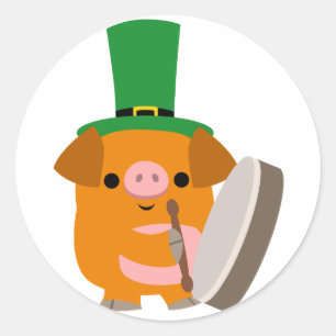 Rond Cartoon Pig jouant Bodhran :) sticker St Patty