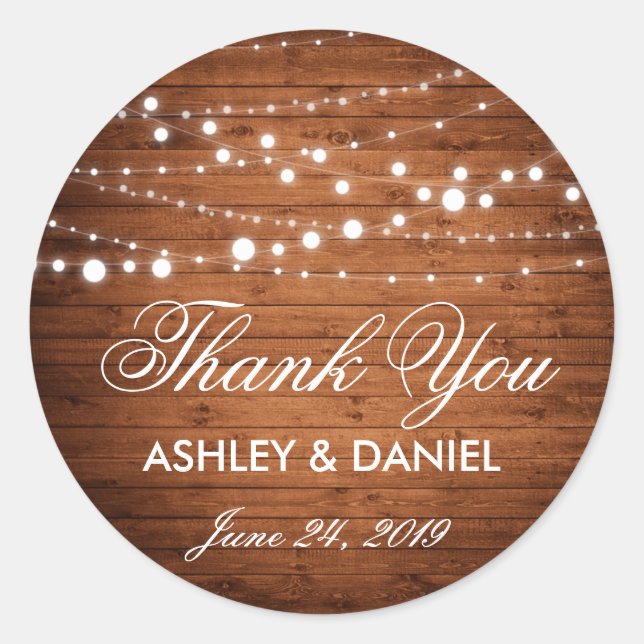 Rond Chaîne Rustique Bois Lights Mariage Faveur Sticker (Devant)