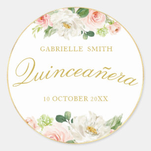 Rond charmant sticker Quinceanera rose floral