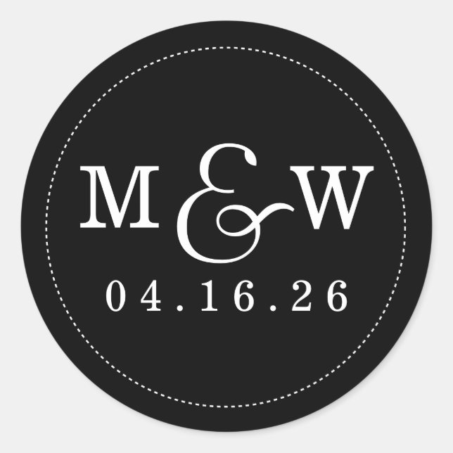 Rond Charming Mariage Monogram Sticker - Noir (Devant)