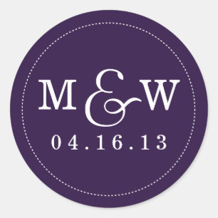 Rond Charming Mariage Monogramme Sticker Eggplant pourp