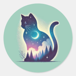 Rond Chat céleste - Sticker à double exposition Dreamy