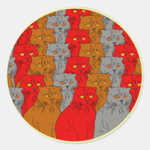 Rond Chats Groupe coloré Stikers Classic Round Sticker