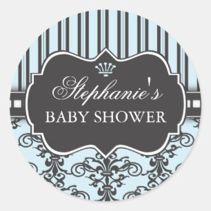 Rond Chic Damask & Stripe Baby shower Favoriser Sticker