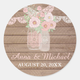 Rond Chic Lace Mason Jar & Bois Sticker Mariage
