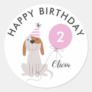 Rond Chien rose rose joyeux Anniversaire Sticker