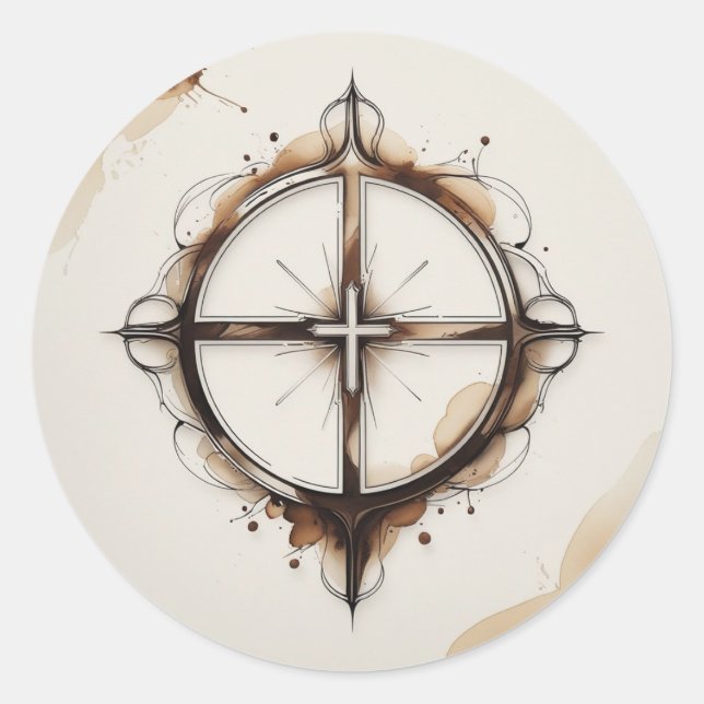 Rond Christian Cross Compass Sticker (Devant)