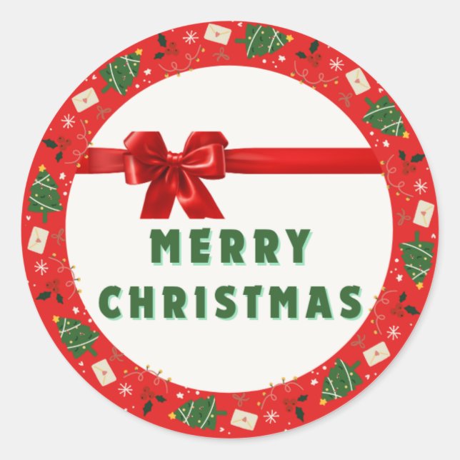 Rond Christmas Gift Wrapping Sticker | Red Wreath & Rib (Devant)