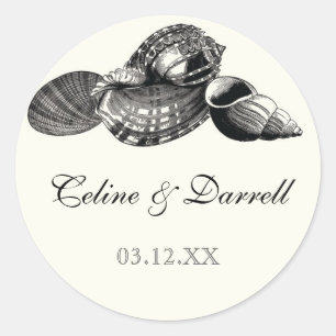 Rond Classe Coques Noir n Crème Mariage Sticker ou Scea